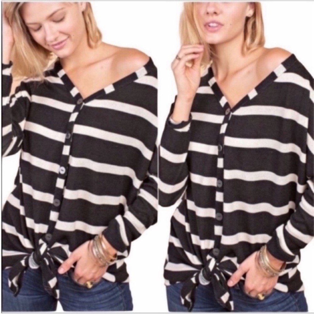 12 PM BY MON AMI striped button down tunic top M - Picture 7 of 8
